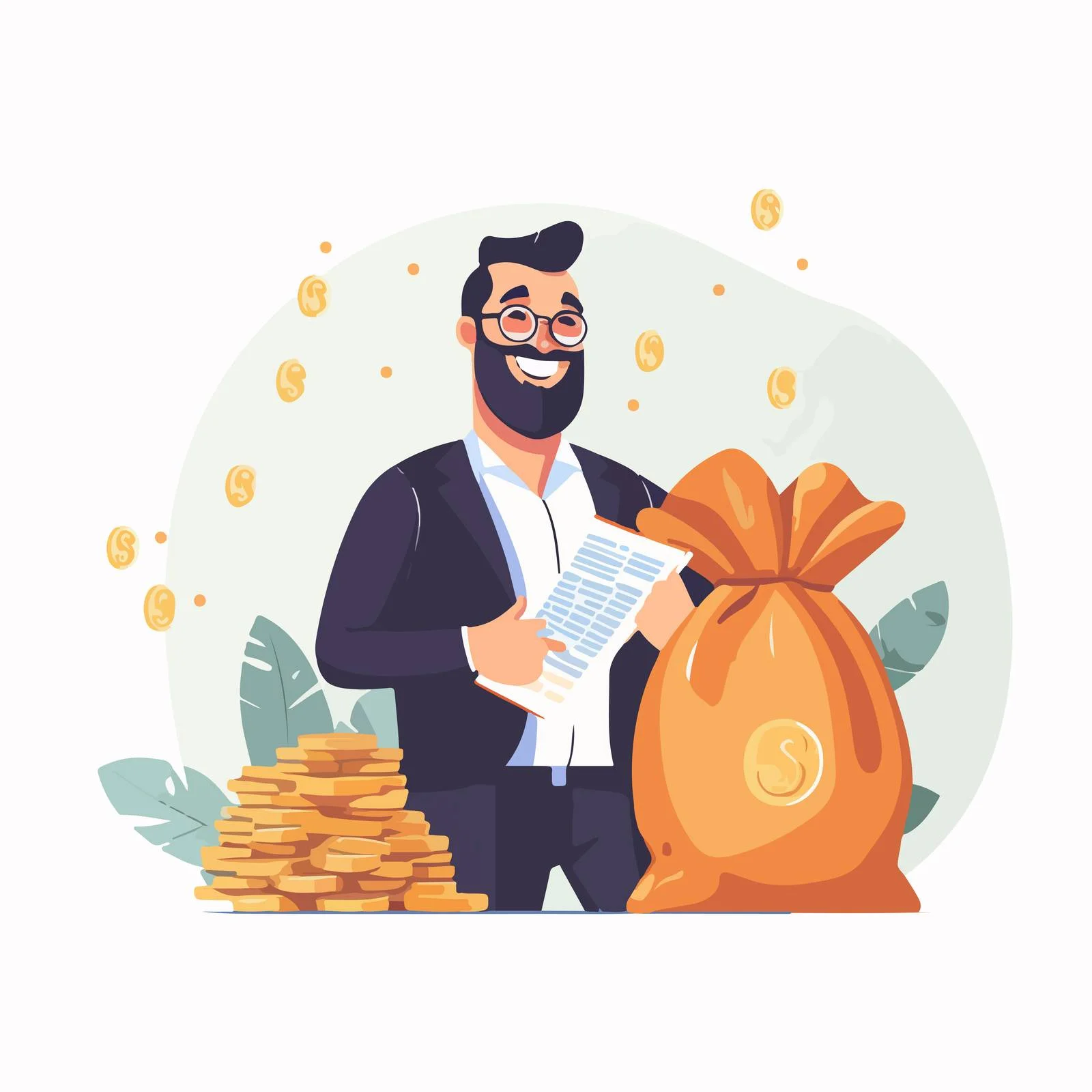 Prosperous man with money bag and cash — free download from Dotvec