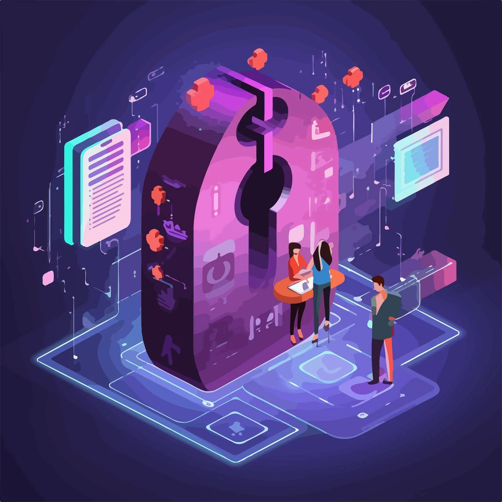 Technology Banner with Oversized Computer and Miniature Devices — free download from Dotvec