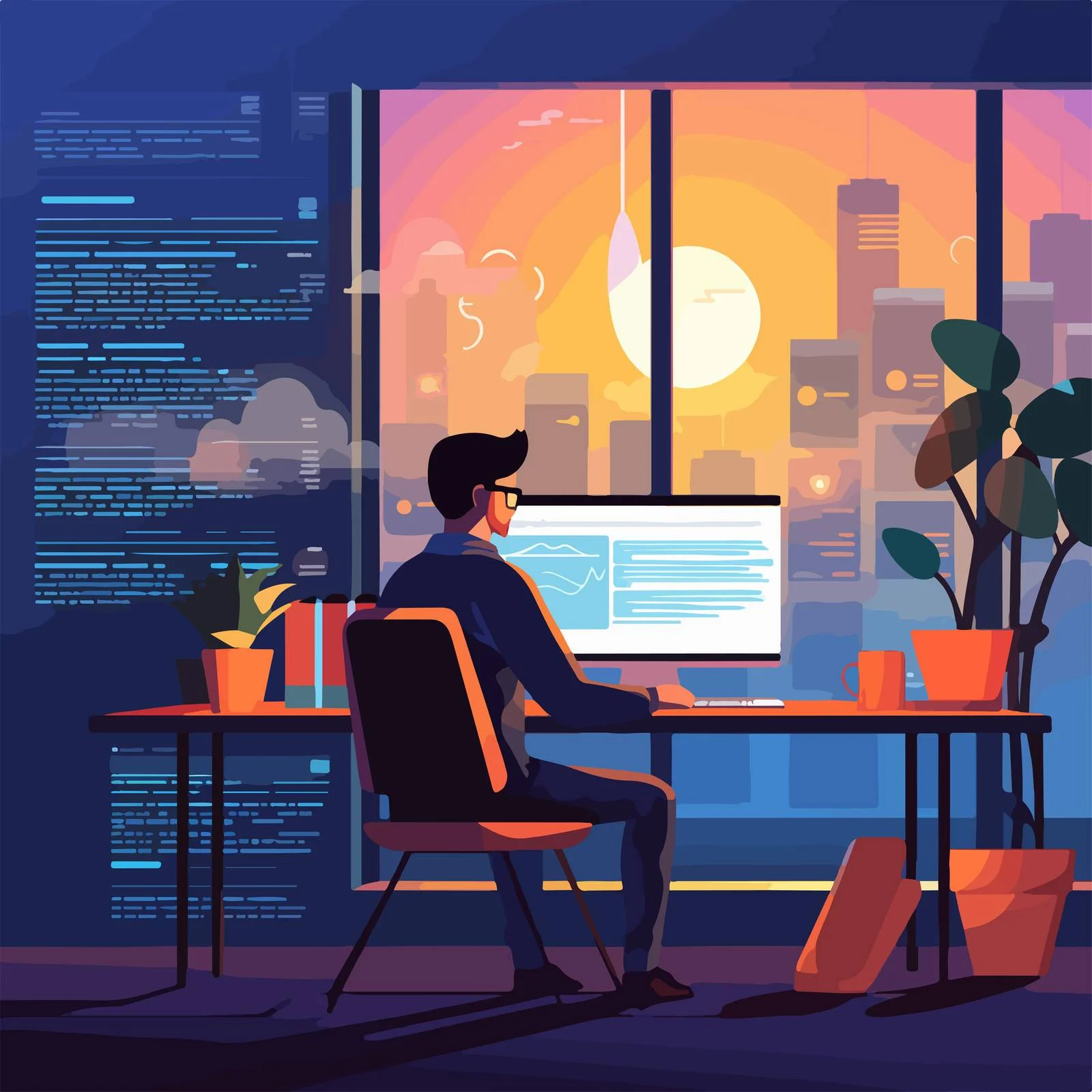 Tech Banner with Programmer Working at Desk — free download from Dotvec