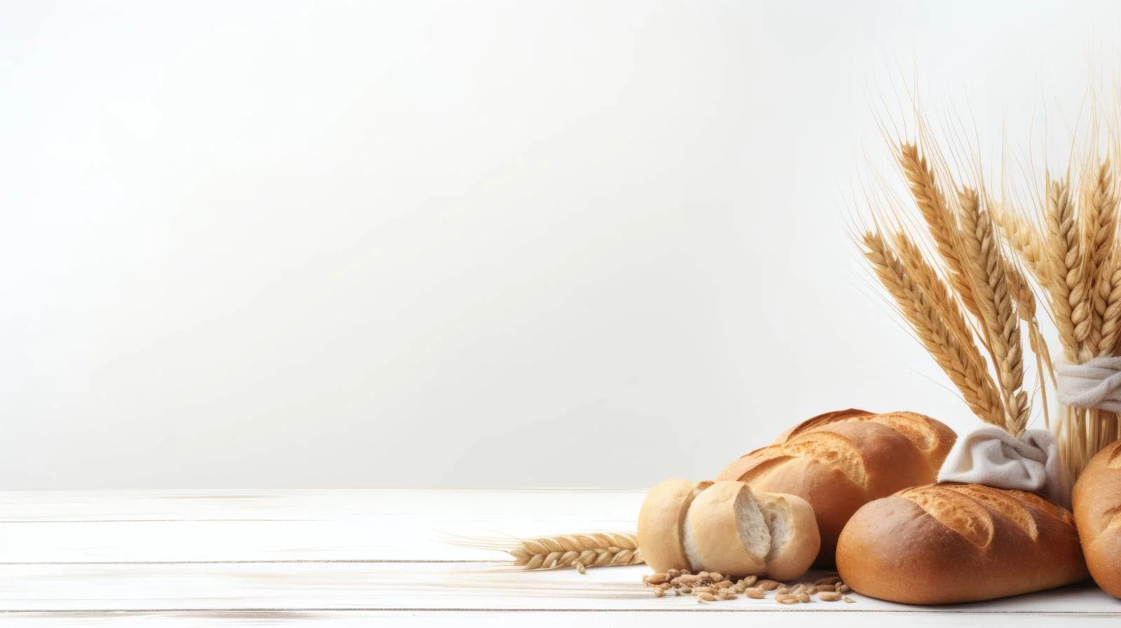 Rustic Wheat and Bread on White Wood — free download from Dotvec