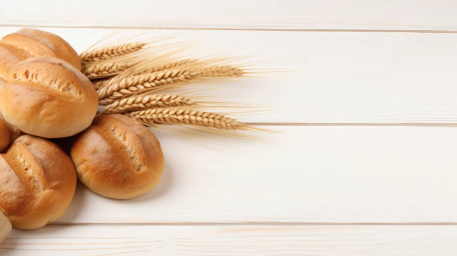 Rustic Wheat Ears and Buns on White Wood — free download from Dotvec