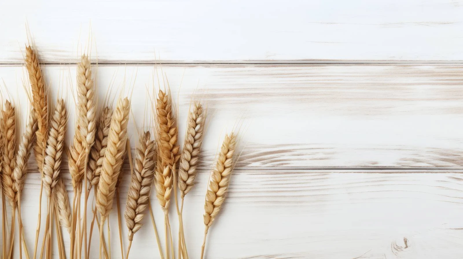 Wheat Ears on White Wooden Surface — free download from Dotvec