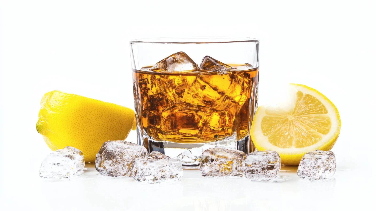 Iced Whiskey Glass Lemon White Background — free download from Dotvec