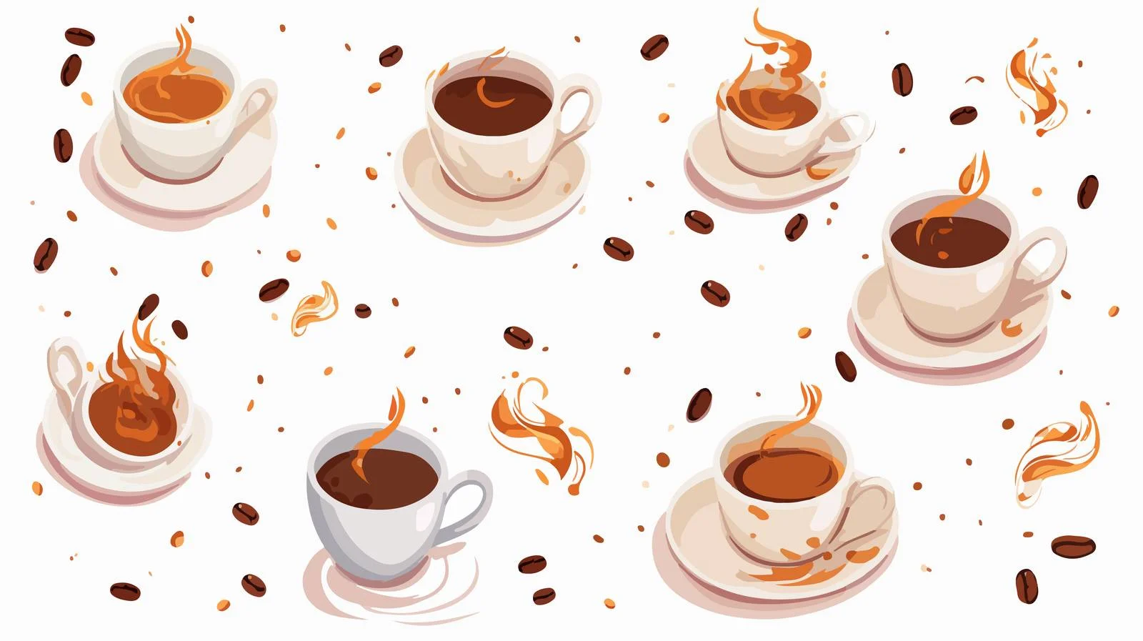 Cups & Saucers with Coffee and Beans — free download from Dotvec