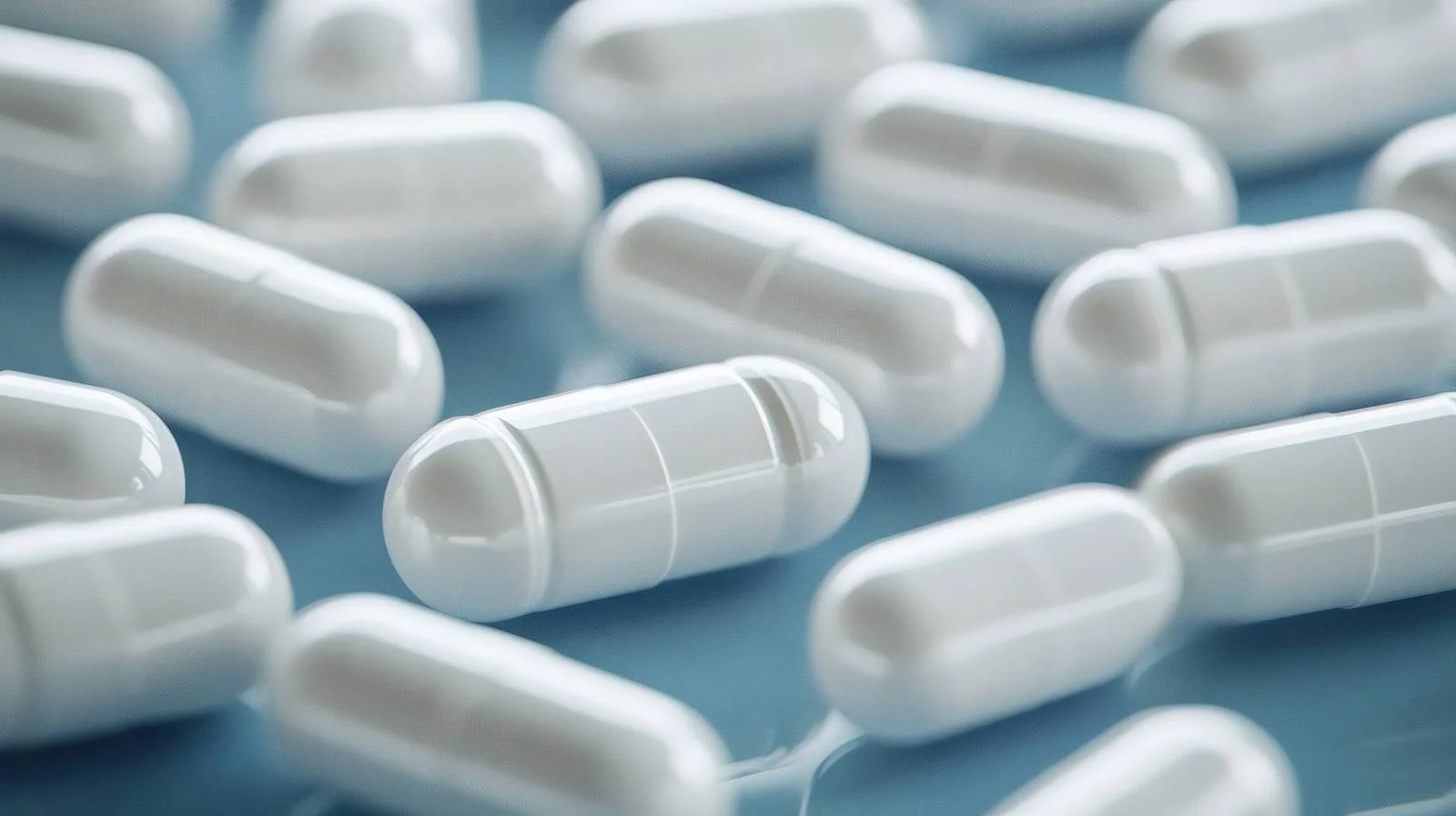 Clinical Medication Capsules on Blue Surface — free download from Dotvec