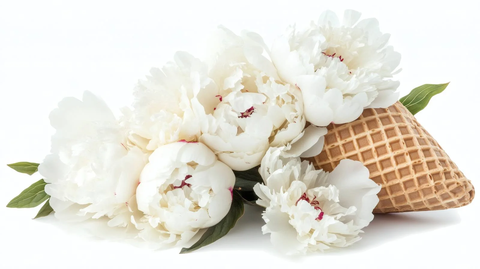 Elegant White Peony Flowers in Waffle Cone — free download from Dotvec
