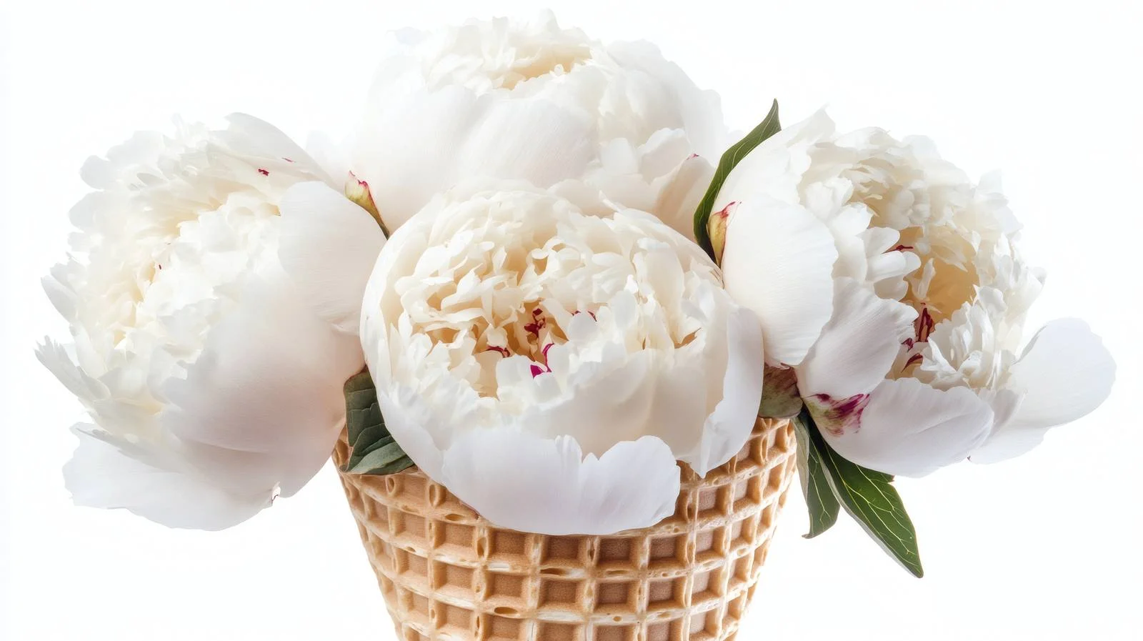 Elegant White Peony Flowers in Waffle Cone — free download from Dotvec