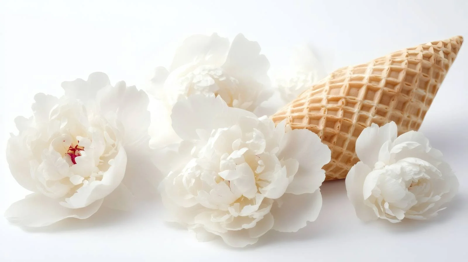 Elegant White Peony Flowers in Wafer Cone — free download from Dotvec