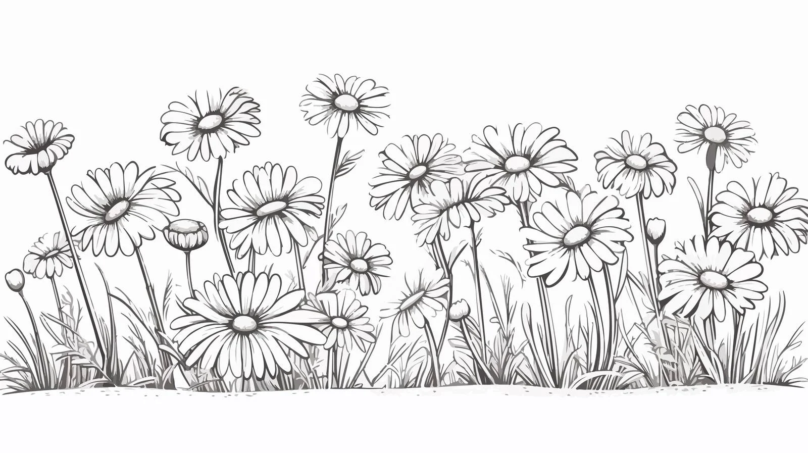 Daisy Field Doodle Sketch — free download from Dotvec