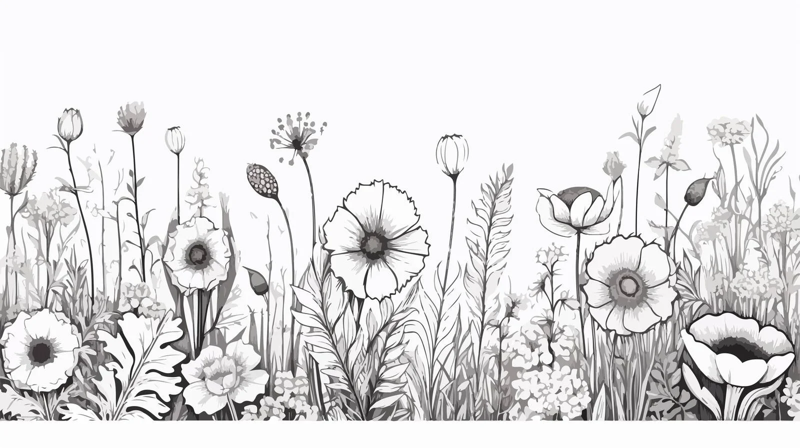 Hand-Drawn Wildflower Field Border Sketch — free download from Dotvec
