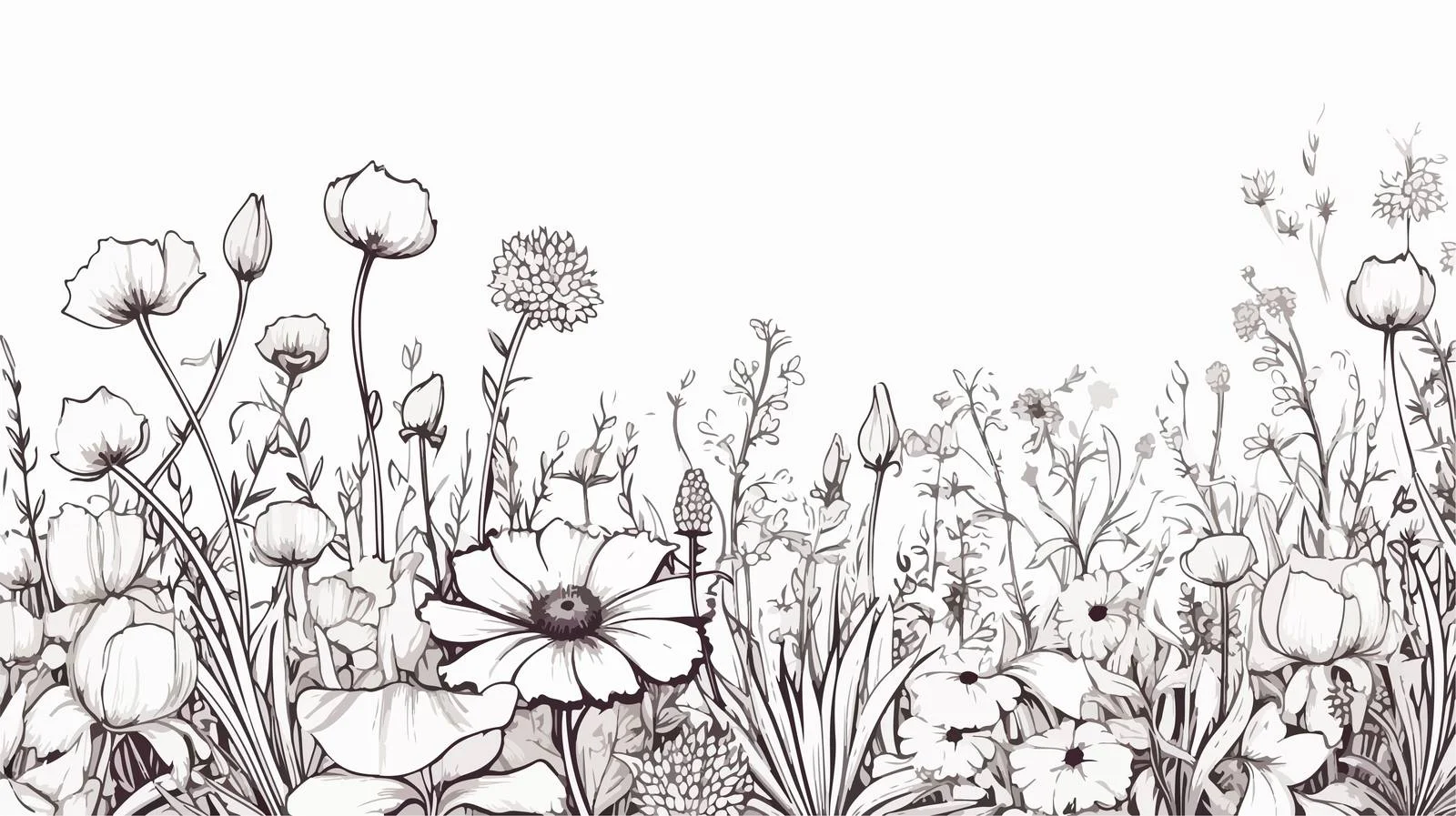 Hand-Drawn Wild Flower Field Border — free download from Dotvec