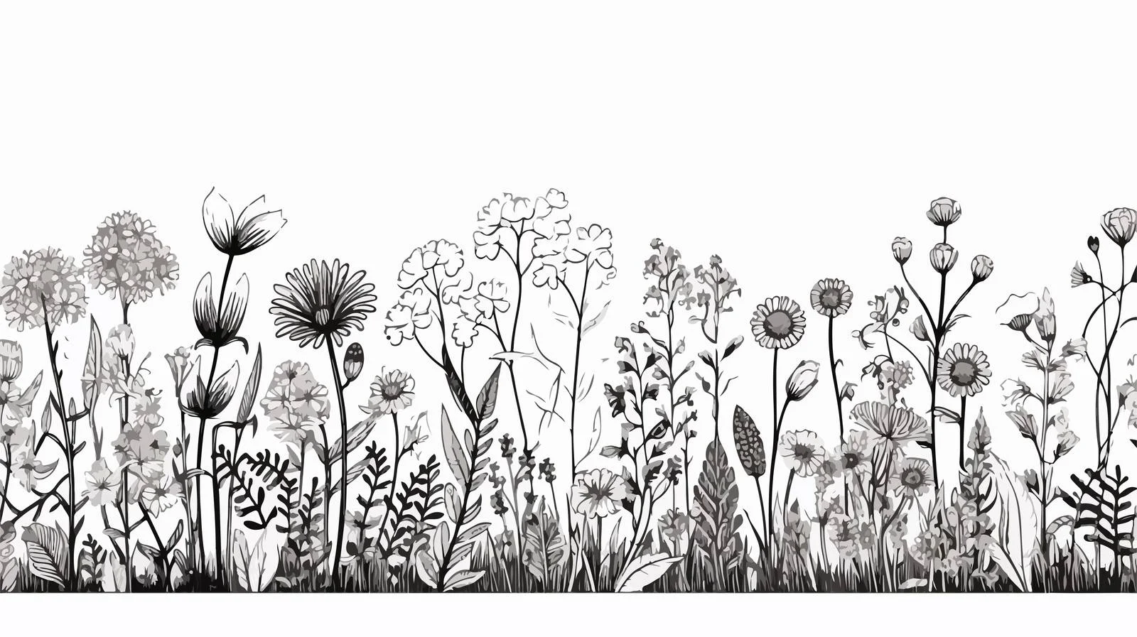 Hand-Drawn Wildflower Field Border Sketch — free download from Dotvec