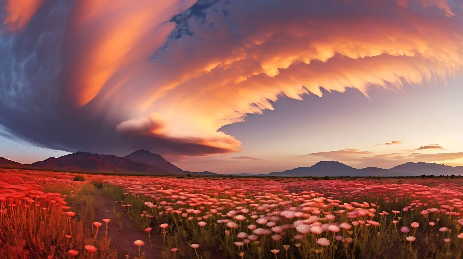 Vibrant Wildflower Beneath Lenticular Clouds at Sunset — free download from Dotvec