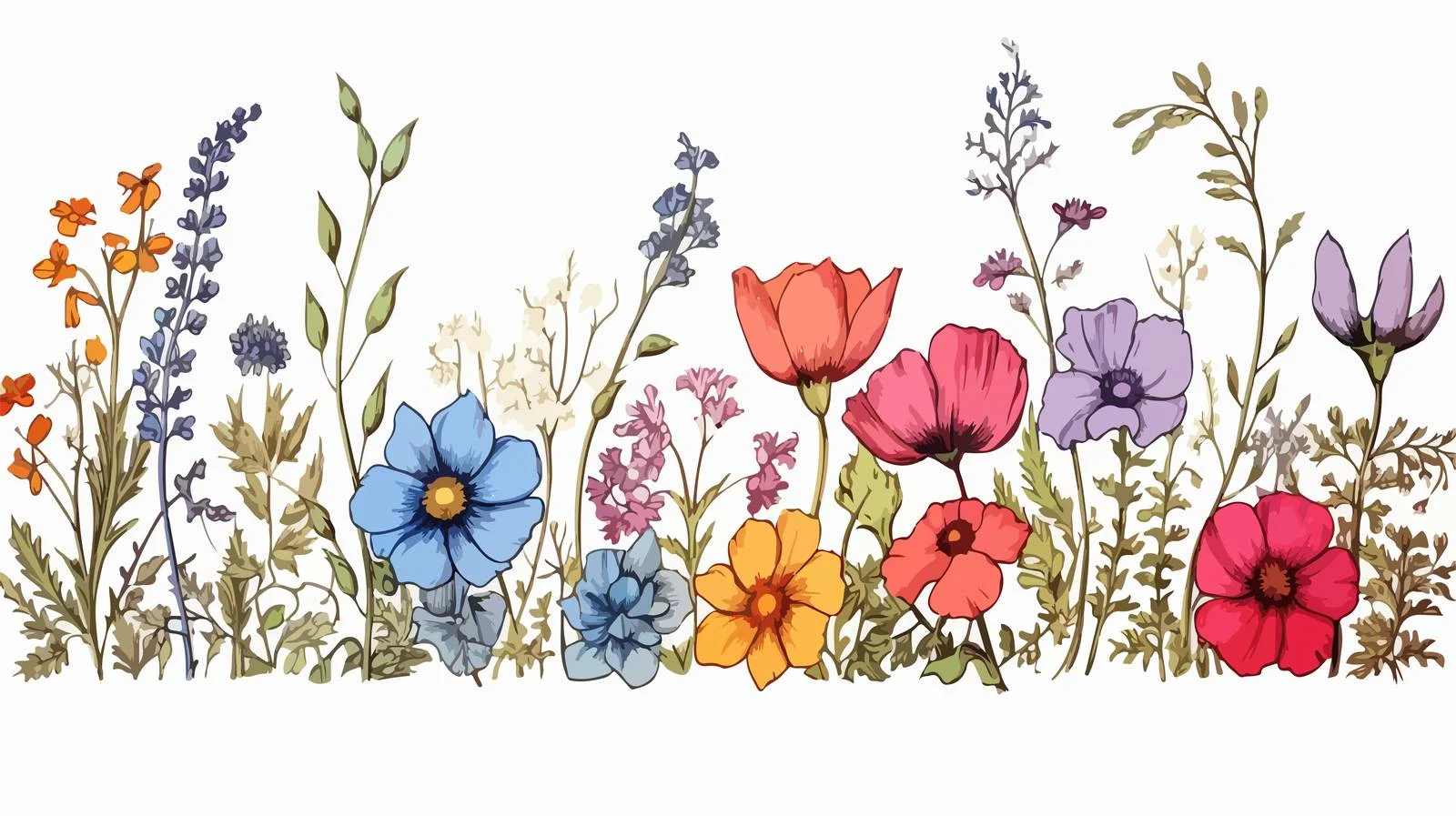 Wildflower Doodle Border Sketch — free download from Dotvec