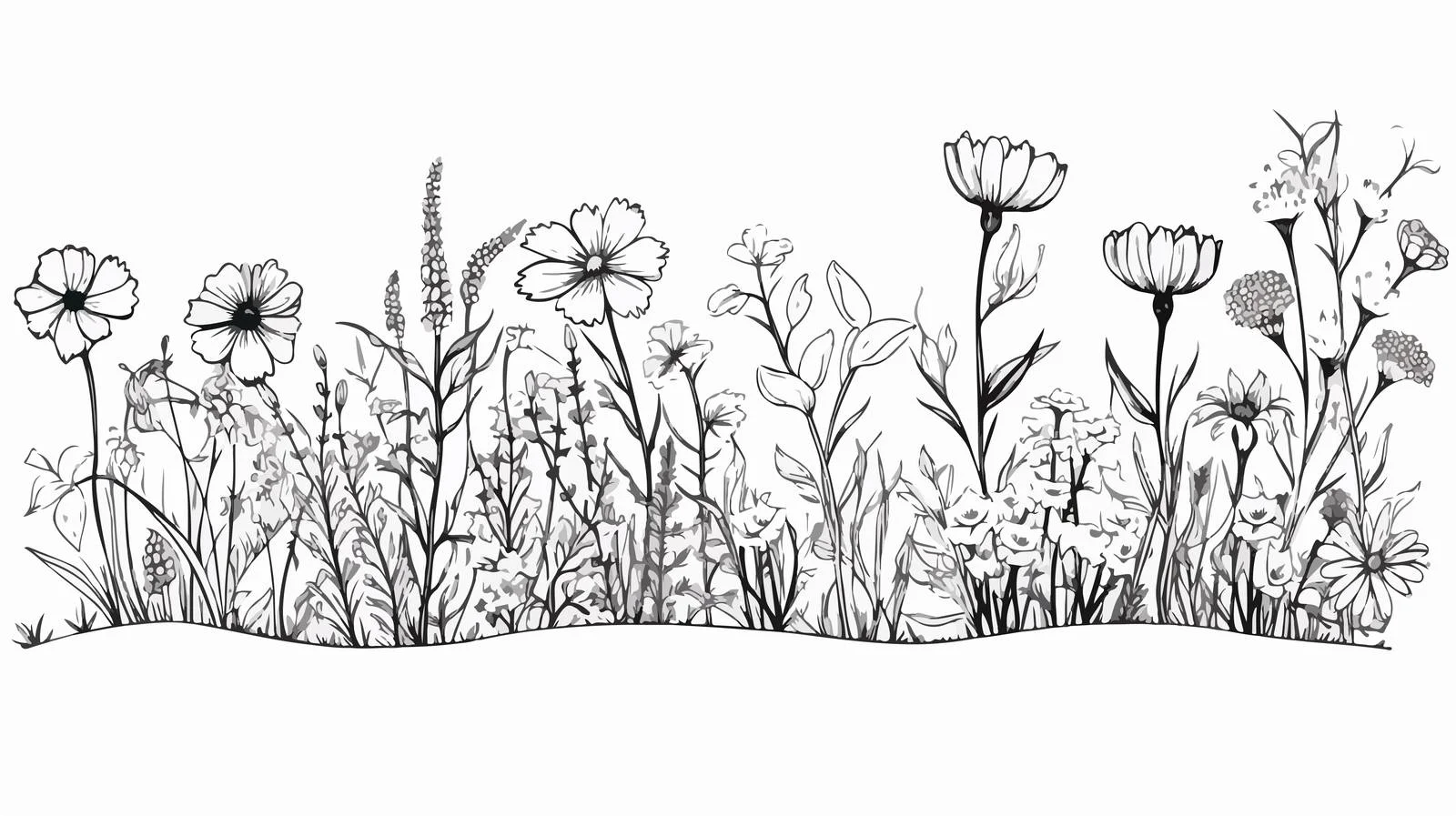 Hand-Drawn Wildflowers Border Sketch — free download from Dotvec