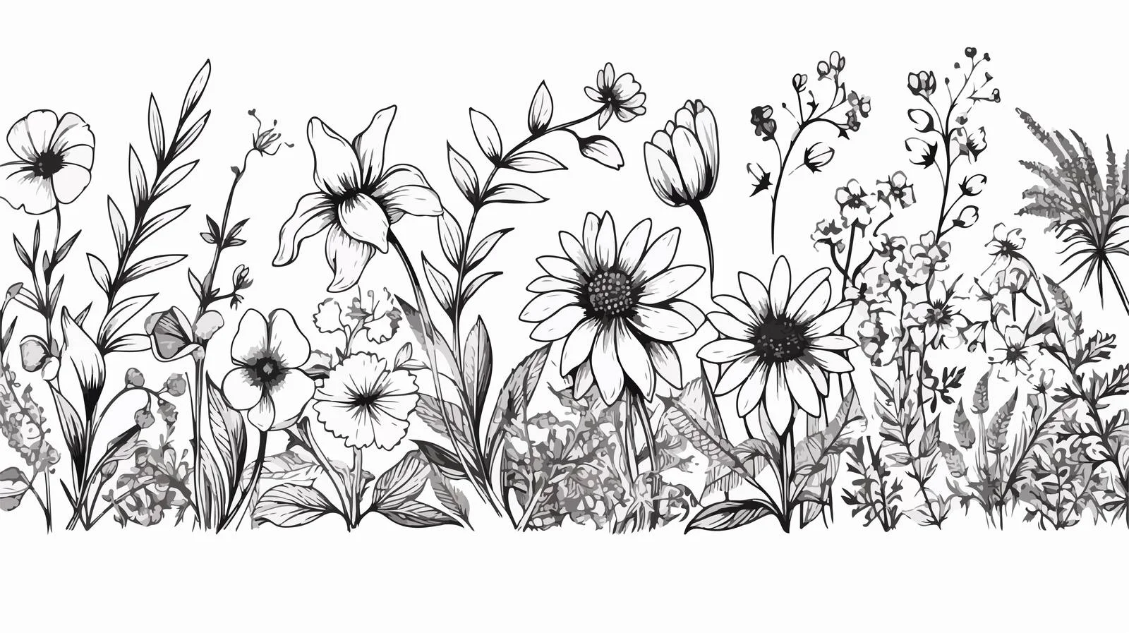 Hand-Drawn Wildflower Border Sketch — free download from Dotvec
