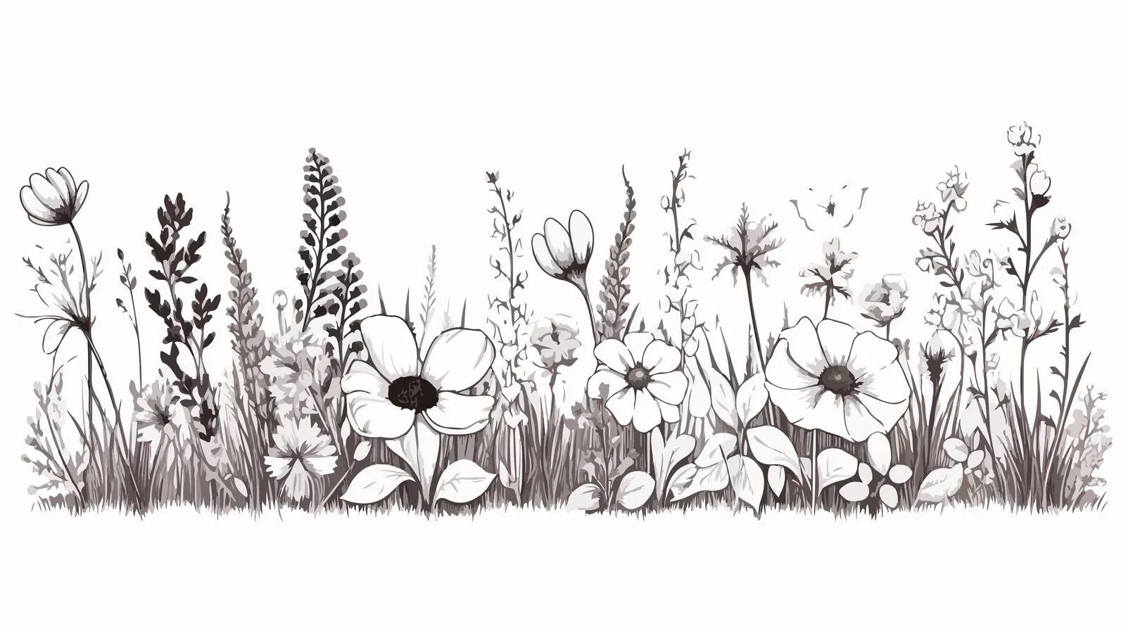 Hand-drawn Wildflower Field Border Sketch — free download from Dotvec