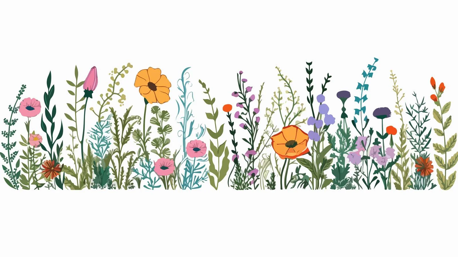Hand-Drawn Wildflower Field Border Sketch — free download from Dotvec