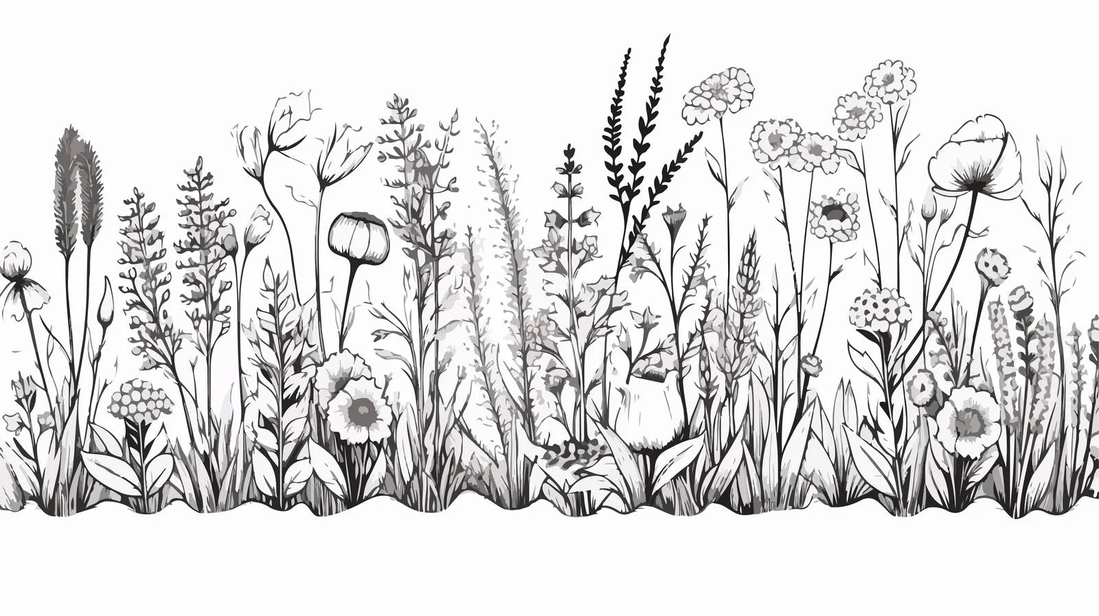 Hand-Drawn Wildflower Field Border Sketch — free download from Dotvec