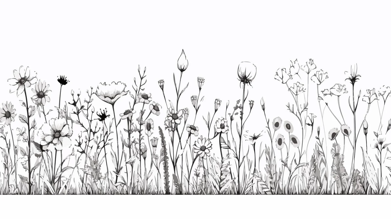 Hand-Drawn Wildflower Field Border Sketch — free download from Dotvec