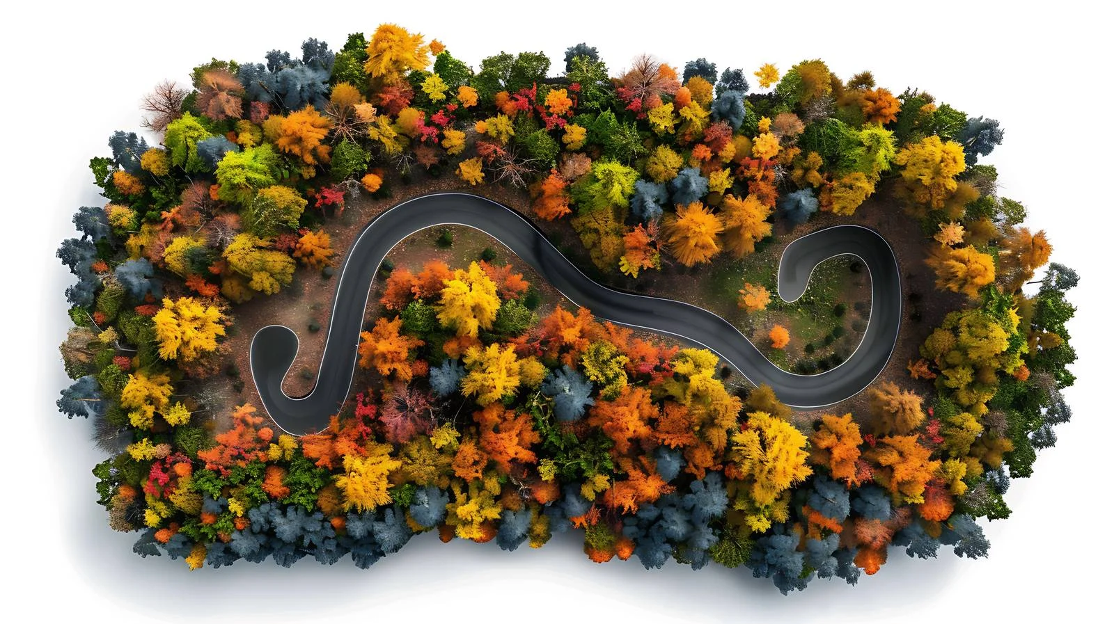 Autumnal Aerial View of Curving Forest Road — free download from Dotvec
