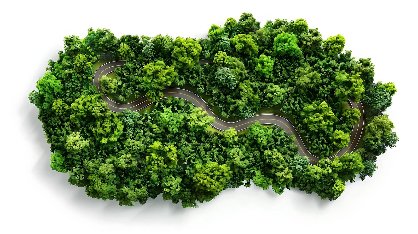 Serpentine path through lush woodland from above — free download from Dotvec