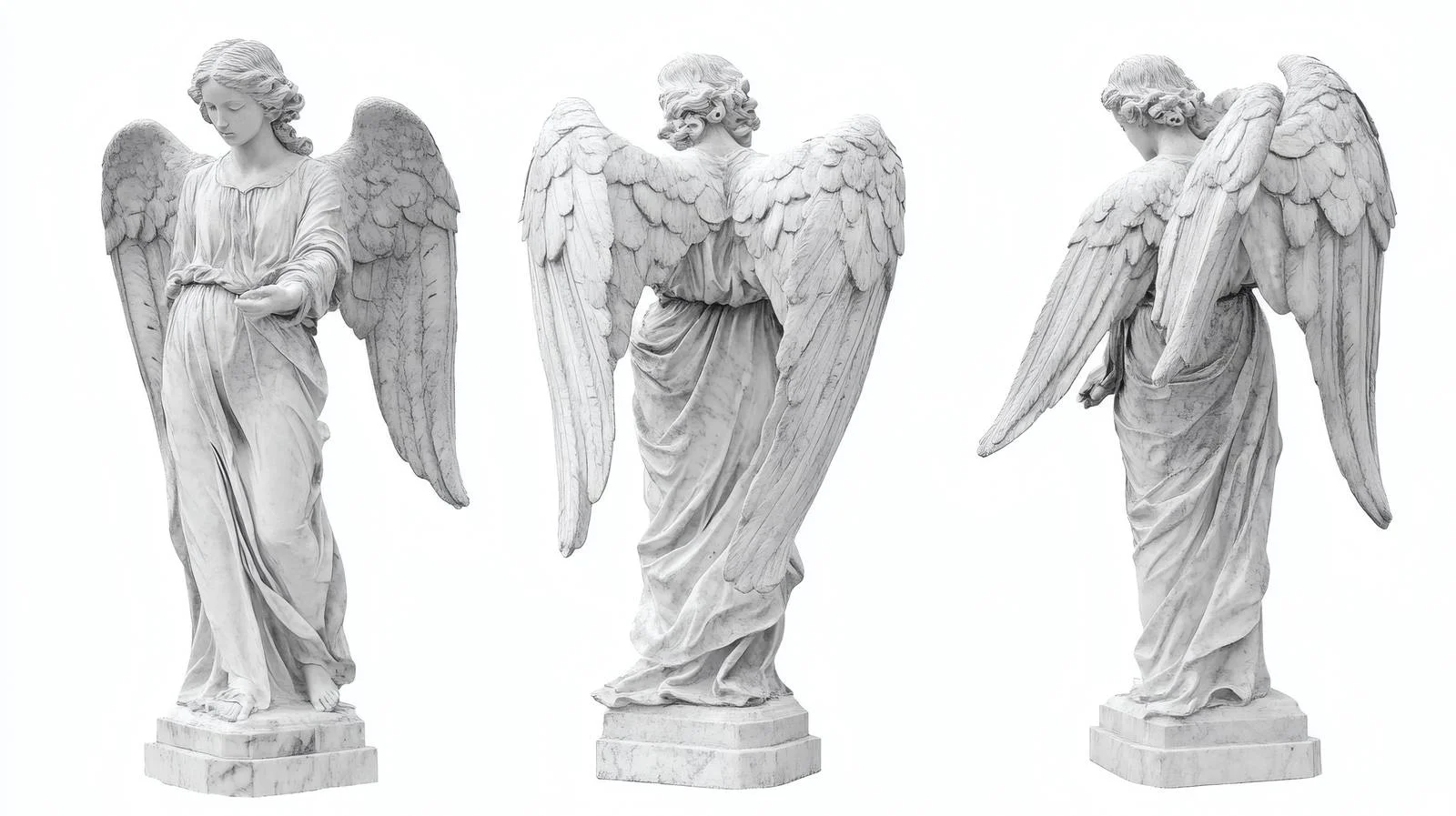 Elegant Marble Angel Statues on White — free download from Dotvec