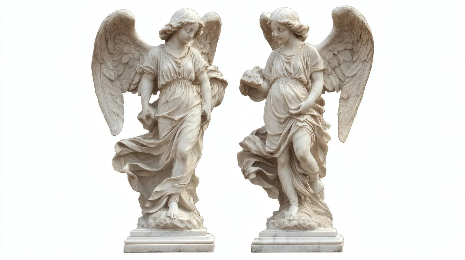 Elegant Winged Marble Guardian Angel Statue — free download from Dotvec