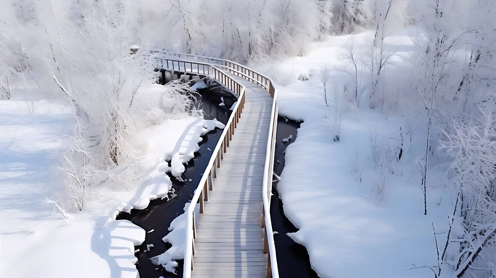 Icy Boardwalk Trail Along Frozen Creek — free download from Dotvec