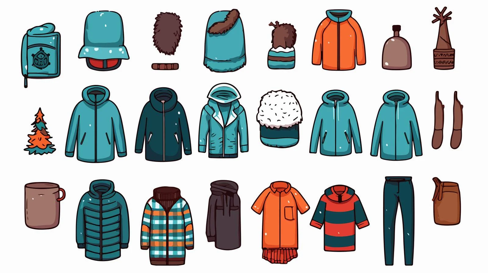 Winter Men's Wardrobe Doodle Style — free download from Dotvec