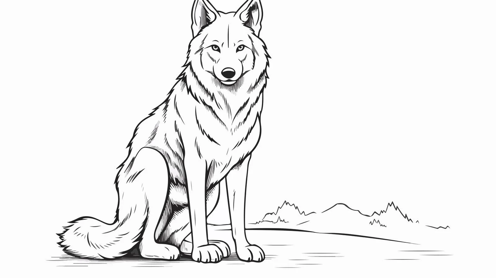 Hand-Drawn Wolf Sitting Doodle Sketch — free download from Dotvec