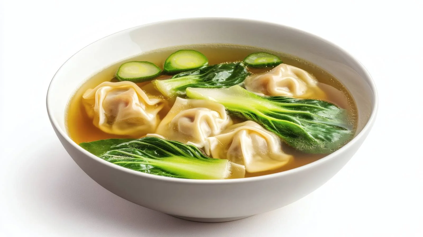 Savory Wonton Soup and Bok Choy on White — free download from Dotvec