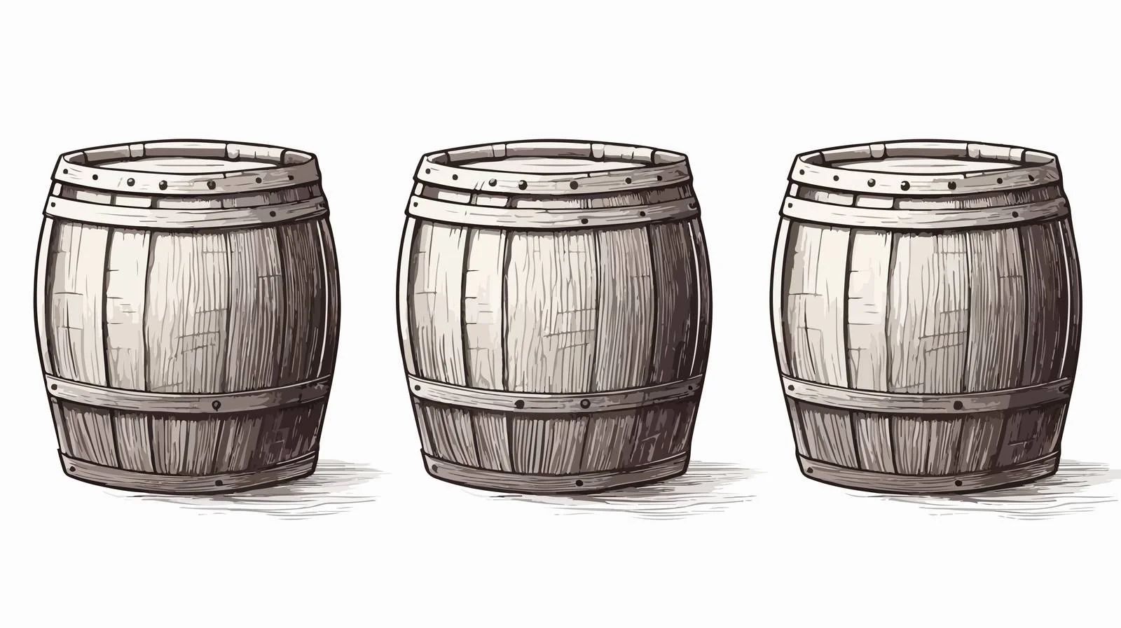 Hand-Drawn Winemaking Cartoon Wooden Barrels — free download from Dotvec