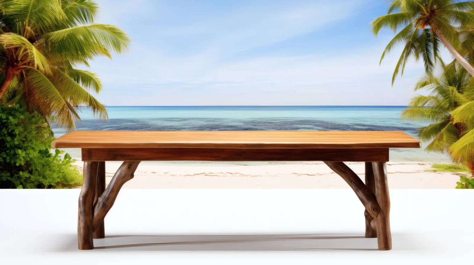 Seaside palm landscape on wooden desk — free download from Dotvec