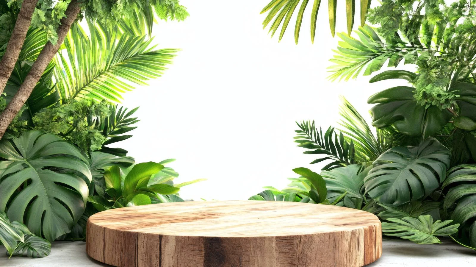 Tropical forest wooden podium with white background – free podium image from Dotvec