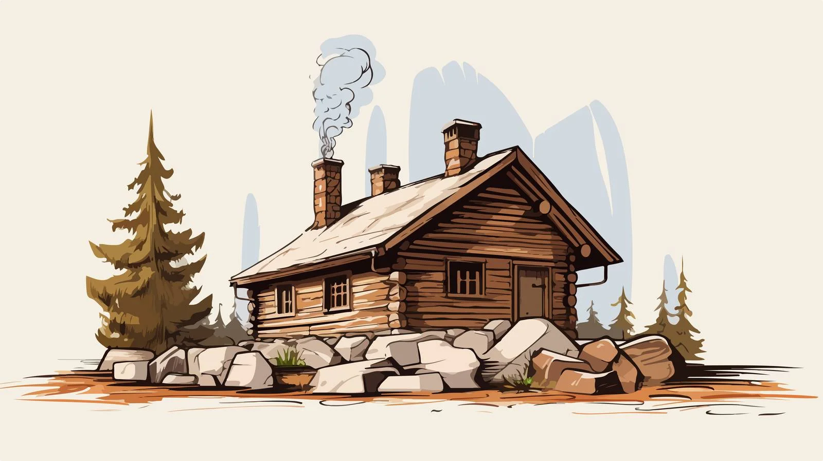 Rustic Stone Chimney House Sketch — free download from Dotvec