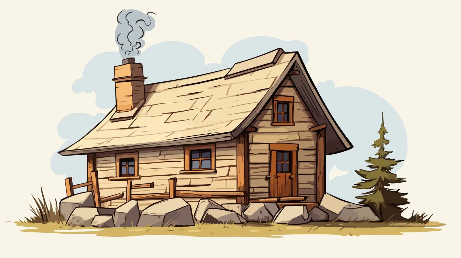 Rural Stone Chimney House Drawing — free download from Dotvec