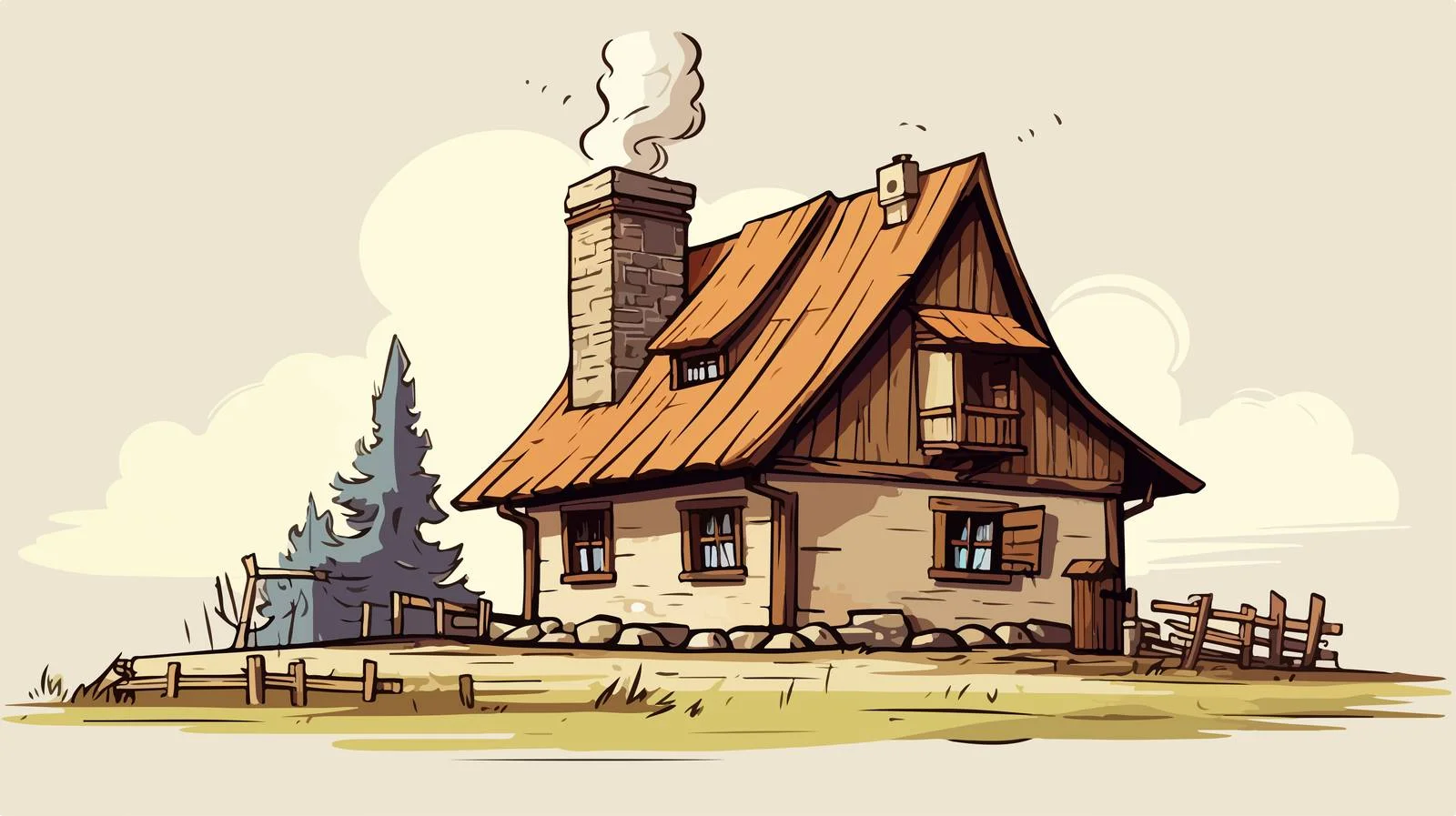 Rural Wooden House with Stone Chimney — free download from Dotvec