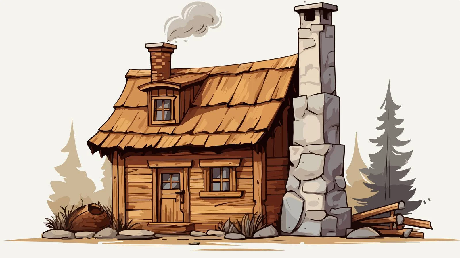 Rural House with Stone Chimney Sketch — free download from Dotvec