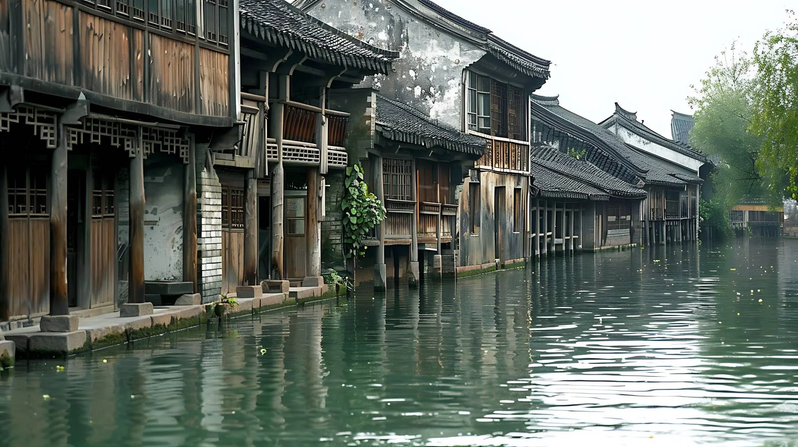Serene Wuzhen Water Town White Background — free download from Dotvec