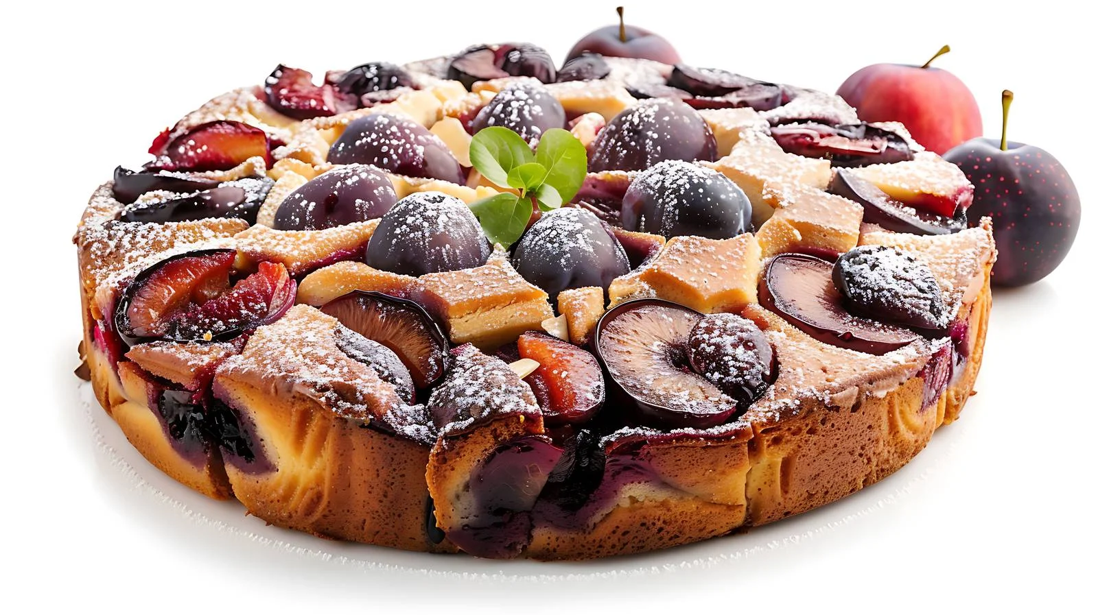 Yeast Cake with Plums and Apples on White — free download from Dotvec