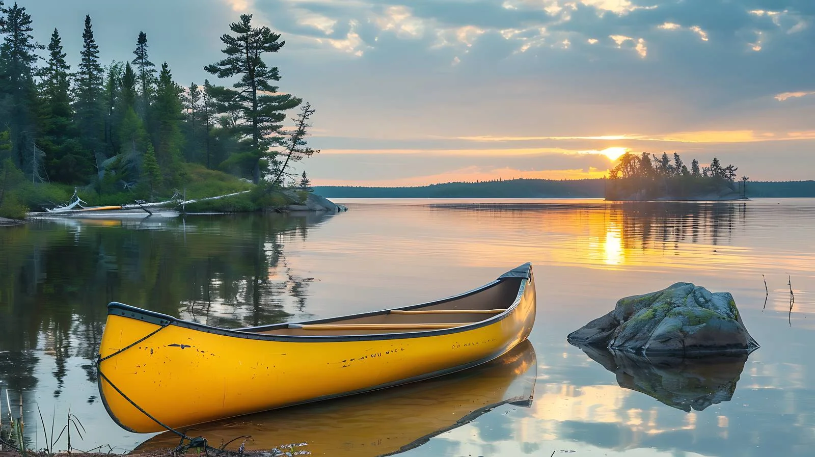 Serene Yellow Canoe by Beautiful Island Shore — free download from Dotvec