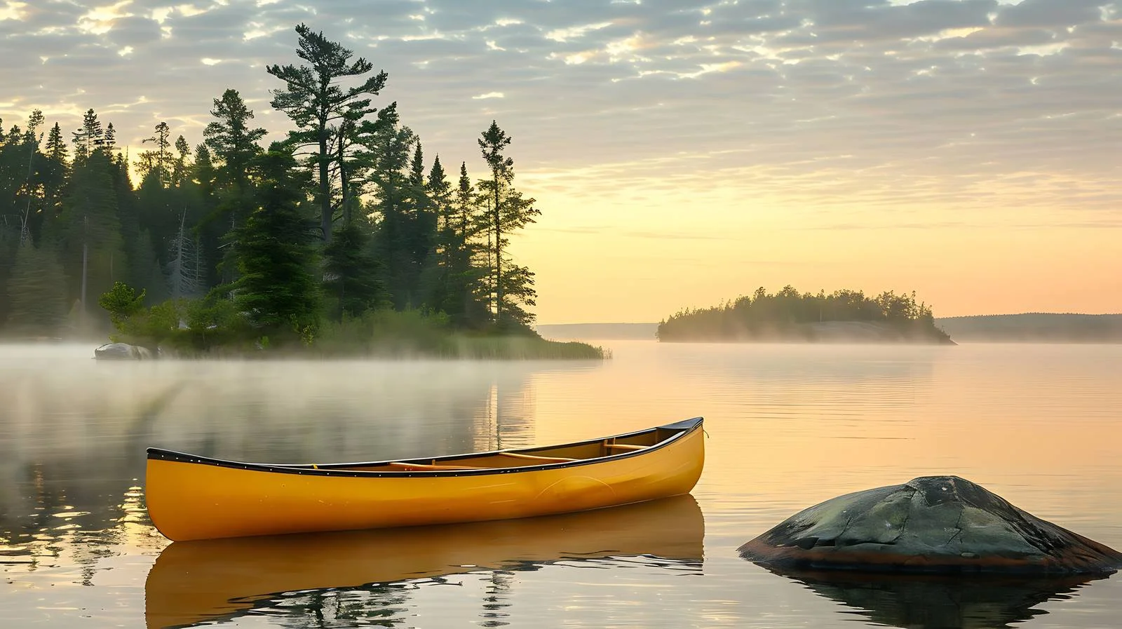 Serenity: Yellow Canoe by Idyllic Lakeshore — free download from Dotvec
