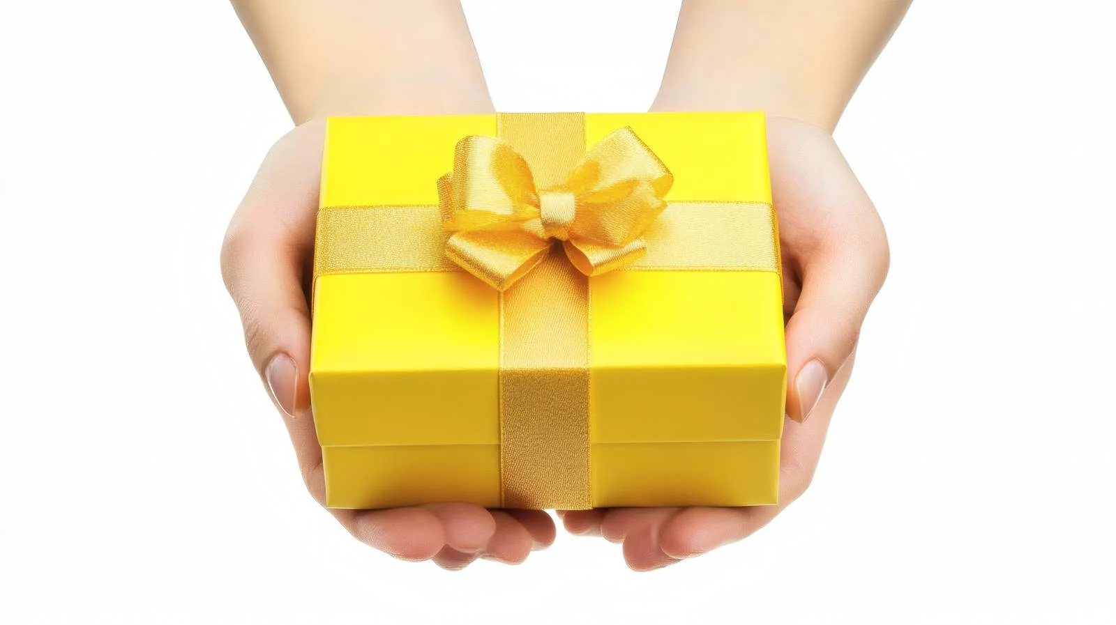 Bright Yellow Gift Box Held by Hands — free download from Dotvec