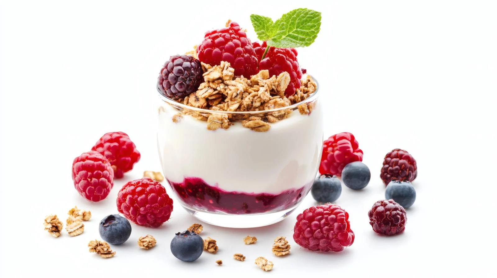 Delicious Yogurt Granola and Berries on White — free download from Dotvec