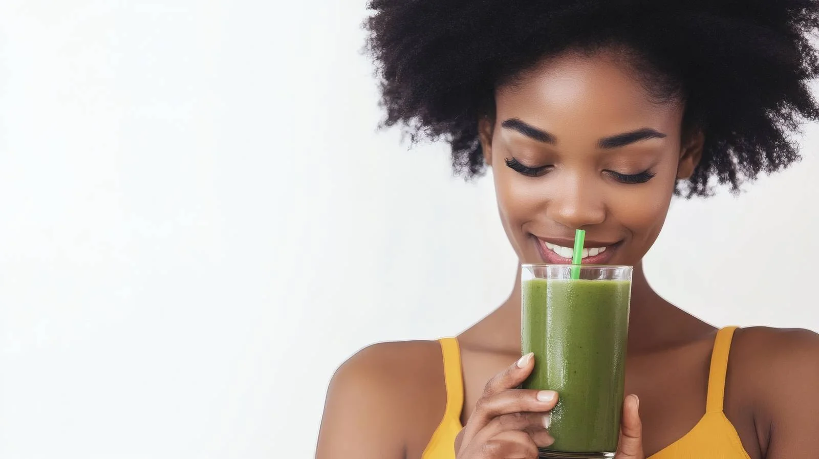 Youthful African lady enjoying green smoothie — free download from Dotvec