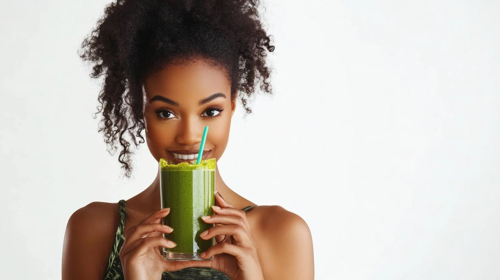 Youthful African lady enjoying green smoothie — free download from Dotvec