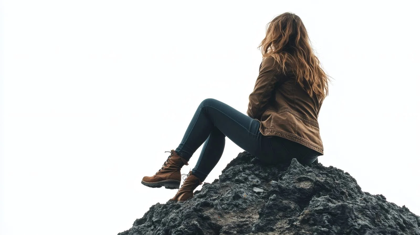 Serene lady on mountain peak overlooks — free download from Dotvec