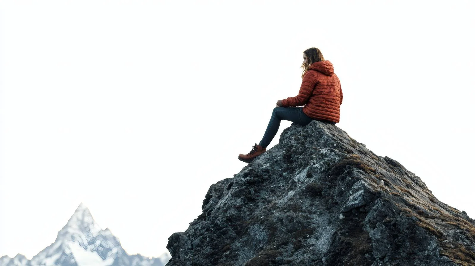 Serene woman resting on majestic mountain peak — free download from Dotvec