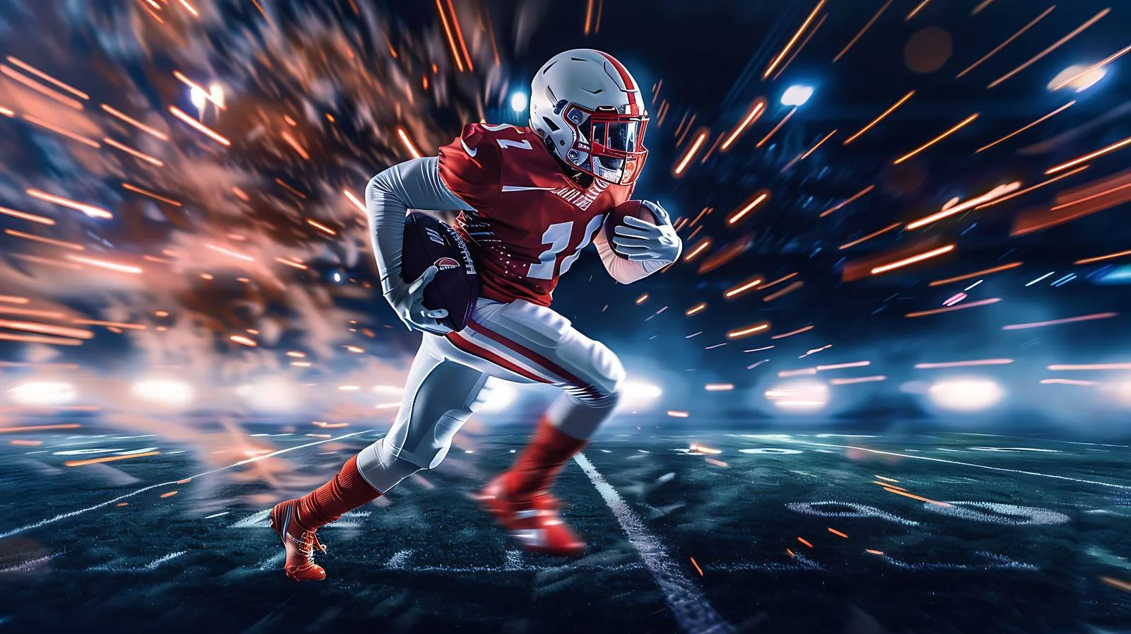 Energetic young soccer player on dark field — free download from Dotvec